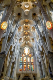Nave, ceiling vault, columns, Sagrada Familia, Basilica by Antoni Gaudi, Barcelona, Catalonia,