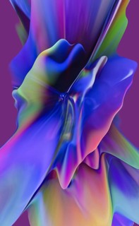 A visually striking 3D extrusion design displaying vibrant, holographic colors that blend