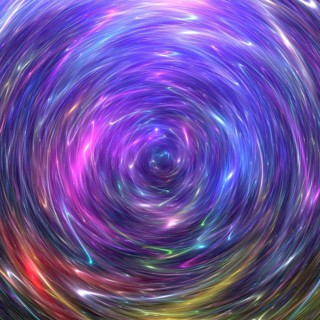 This image captures an abstract art depiction of a galaxy, featuring a swirling vortex of vibrant,