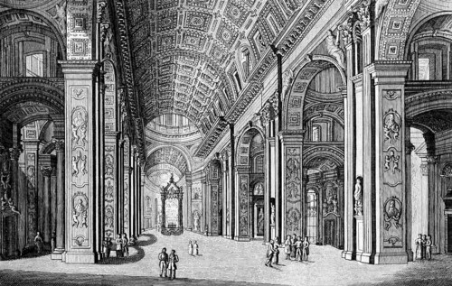 The interior of St. Peter's Church in the Vatican, Pope, Catholic religion, columns, portraits,