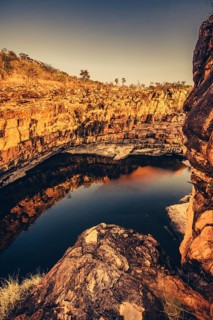 Bell Gorge waterfall, a body of water in north-west Australia in the Kimberley. Sunrise in the
