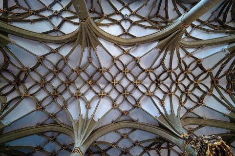 Interior view, mesh vault, vaulted ceiling in the central nave, Lutheran City Church, Bad Wimpfen,