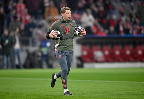 Goalkeeper coach Michael Rechner FC Bayern Munich FCB with Adidas Derbystar matches under his arm,