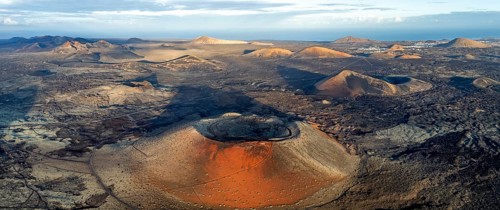 Caldera Colorada volcano, picturesque volcanic landscape with volcanic craters and lava fields in