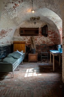 Interior of old jail cell at the prison museum at Merksplas near Hoogstraten, province of Antwerp,