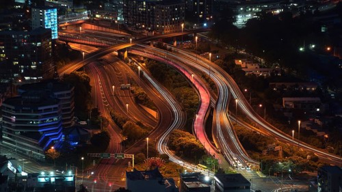 New Zealand, Auckland, parts of the city at night, illuminated streets, skyscrapers, night shot,