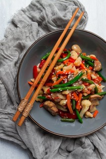 Wok, Asian-style vegetables, street food, mixed vegetables, no people, top view