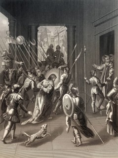 Jesus Taken to Annas, New Testament, steel engraving 1853, digitally restored