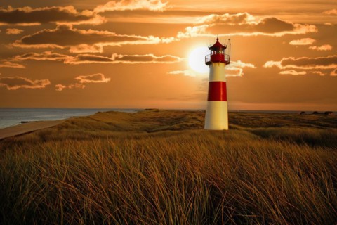 The lighthouse List Ost at the Ostellenbogen on the island of Sylt, island of Sylt,