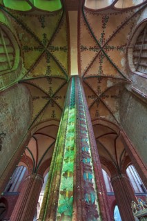 Fabulously painted pillars and vaults in St Nicholas' Church, late Gothic brick building, built