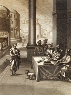 Jesus Christ is falsely accused, New Testament, steel engraving 1853, digitally restored