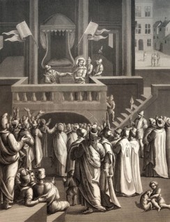 Pilate presenting a scourged Jesus to the people of Jerusalem, New Testament, steel engraving 1853,