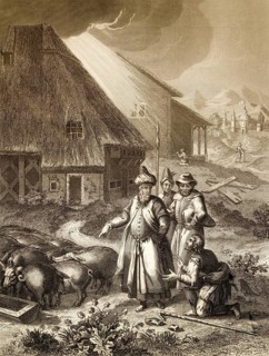 The Parable of the Prodigal Son, swineherd, New Testament, steel engraving 1853, digitally restored