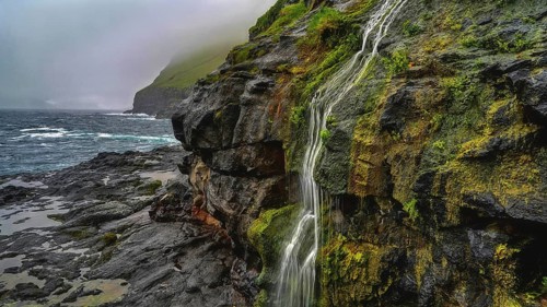Small Waterfall, Karlsöy, Kalsoy, Faroe Islands, Outer Island, Denmark, Karlsöy, Faroe Islands,