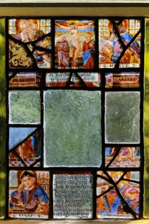 Parts of a church window, historical and partly destroyed church window, Protestant St. Andrew's