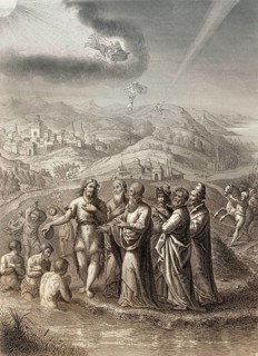 The Jews sent priests and Levites from Jerusalem to ask John the Baptist, Steel engraving 1853,