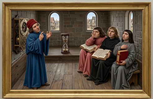 Disputation, scientific dispute, teaching at a university in the Middle Ages, historical