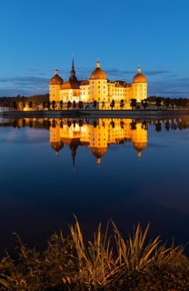 Moritzburg Castle at blue hour, Moritzburg, Meißen County, Saxony, Germany