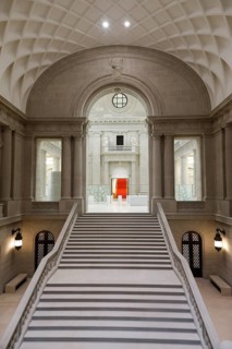 View of the renovated central staircase of the Berlin State Library in the Unter den Linden