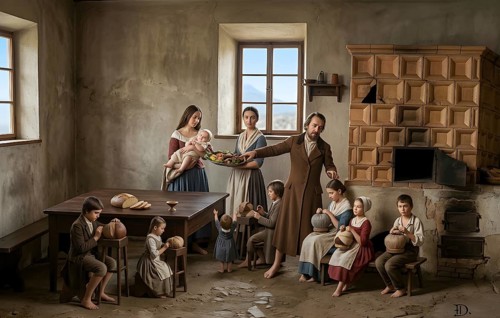 Homework with child labor around 1847, historical illustration, digitally edited, exploitation, day