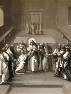 Christ's appearance with doubting Thomas, New Testament, steel engraving 1853, digitally restored