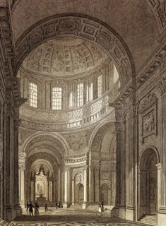 Interior, Dome of Les Invalides, Paris, antique steel engraved print, 1831