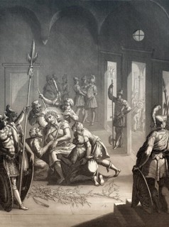 Christ is crowned with thorns, New Testament, steel engraving 1853, digitally restored