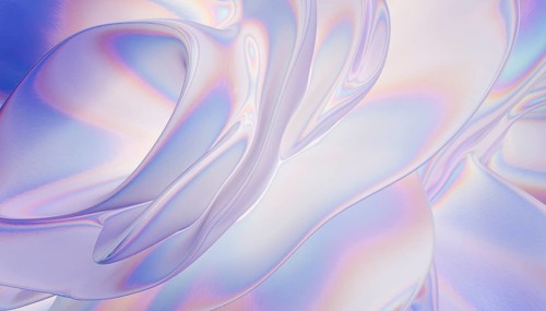 This image showcases an 3d abstract petals with an iridescent effect in soft pastel tones. The