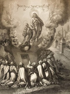 The Assumption of Mary into Heaven, Steel engraving 1853, digitally restored