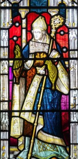 Stained glass window depicting Bishop Thomas Ken 1637–1711, Ansford church, Somerset, England, UK
