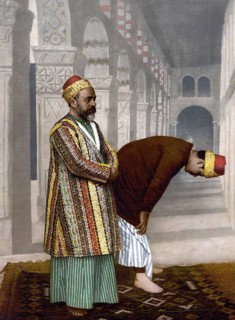 Muslims at prayer, Holy Land, Historical, Digitally restored reproduction from a 19th century