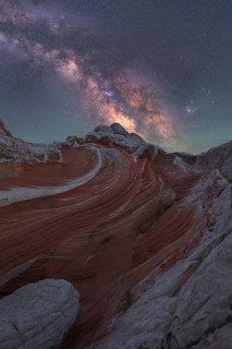 Stunning nightscape of White Pocket in Arizona, USA, with the Milky Way galaxy beautifully