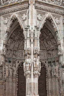 Gothic entrance portal designed with figure reliefs, 1385-1415, Regensburg Cathedral, St Peter's,