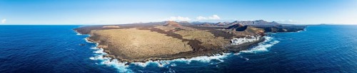 Coastal village fishing village El Golfo, volcanic landscape, coastal landscape, aerial view,