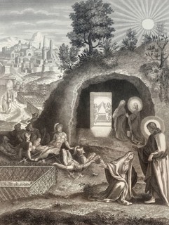 The empty tomb, Mary Magdalene, Resurrection of Jesus, New Testament, steel engraving 1853,