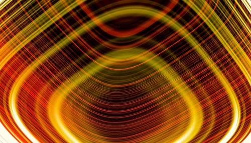 A dynamic 3D render depicting holographic concentric lines with a spectrum of yellow and red tones,