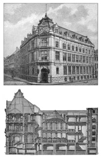 Historic illustration, 19th century, Bank building, Bayerische Vereinsbank, Munich, Bavaria,