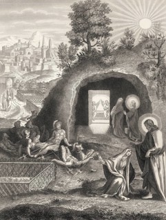 The empty tomb, Mary Magdalene, Resurrection of Jesus, New Testament, steel engraving 1853,