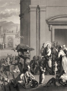 The second cleansing of the Temple, New Testament, steel engraving 1853, digitally restored