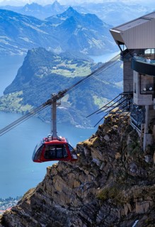 Cable car cabin, Dragon Ride aerial cableway from Fräkmüntegg to Pilatus, entrance to Pilatus Kulm