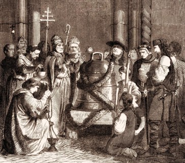 Pope John XIII blessing a bell, Pope from 1 October 965 to his death in 972