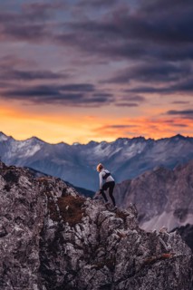Trail running on the Grubigstein in the Tiroler Zugspitzarena in Tyrol in the Alps in Austria
