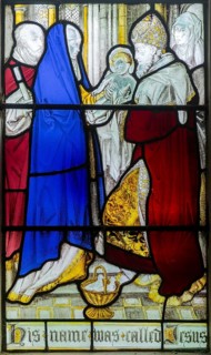 Detail of stained glass window Resurrection by Burlison & Grylls c 1880, Kelsale church, Suffolk,