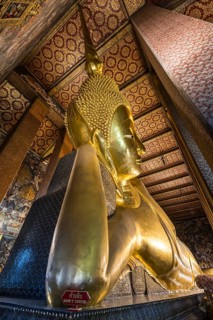 Wat Pho, temple of the reclining Buddha. Sightseeing attraction, architecturally significant temple