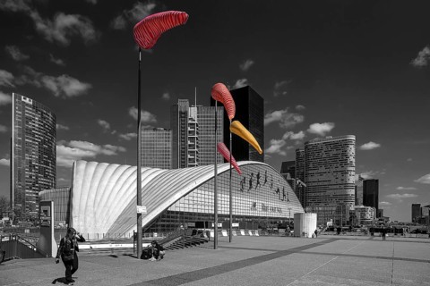 Las Défence, the New High City District, the largest office district in Europe, black and white,