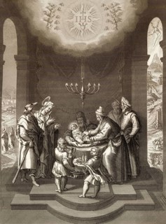 The circumcision of Jesus, steel engraving, 1853, digitally restored