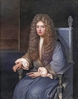 Robert Boyle (1627-1691), Anglo-Irish chemist and physicist, as a young man. Copper engraving,