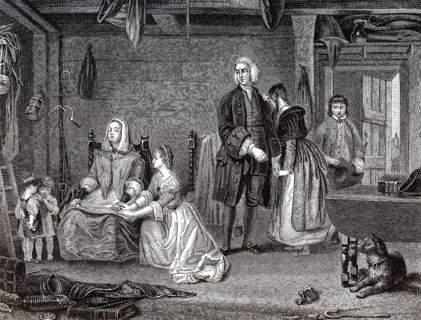 Szene aus The Vicar of Wakefield, einem Roman von Oliver Goldsmith (1728, 1774), einem irischen