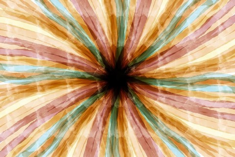 Radiant, abstract watercolor pattern with brown, blue, and beige streaks emanating from the center,