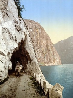 Road to Vorinfos, Voringsfoss, Hardanger Fjord, Norway, View from 1885, Historical, digitally